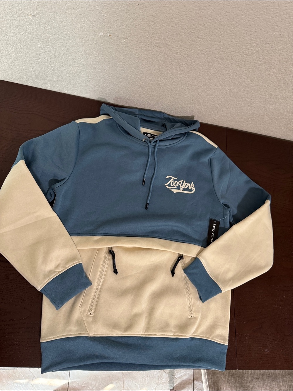 Zoo York Blue and Cream Colorblock Pullover Hoodie